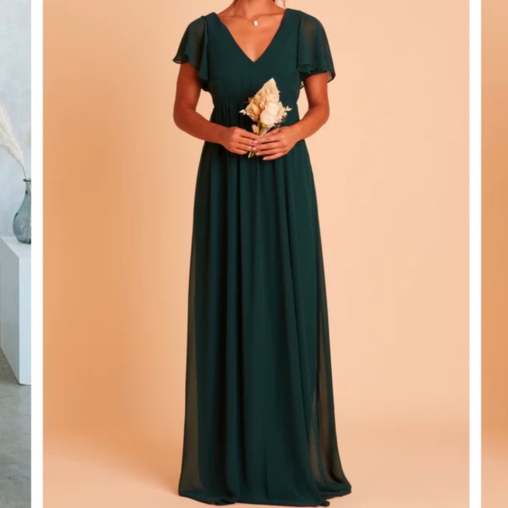 Birdy Grey Forest Green Maxi Gown with V-Neck Flutter Sleeves for Wedding Guest